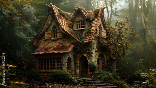 fairy tale style house in forest