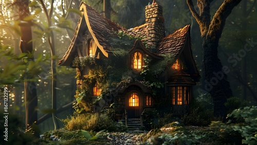 fairy tale style house in forest