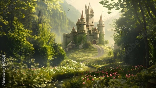 fairy tale castle in forest photo