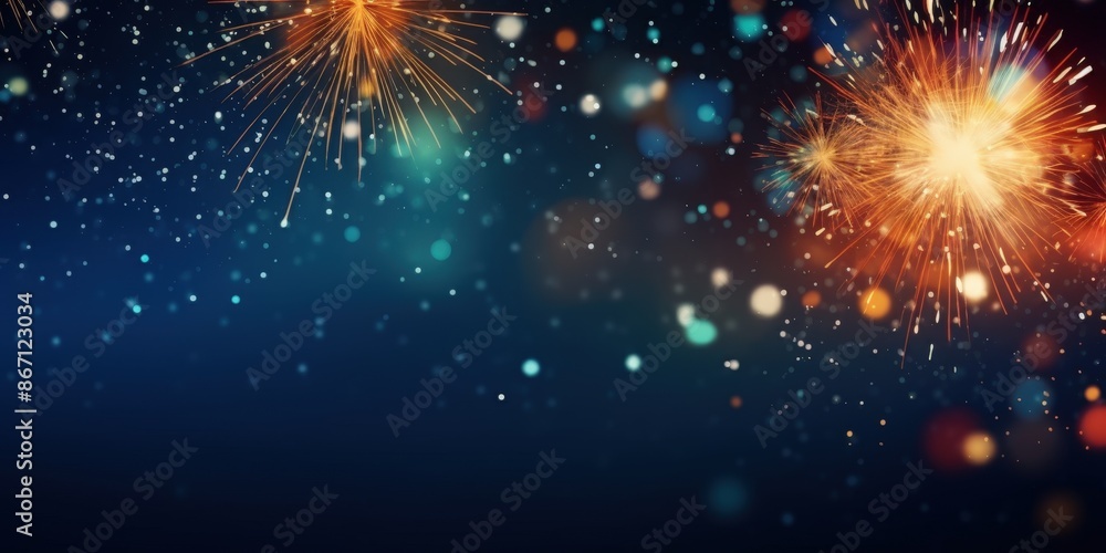 Sparkling Fireworks on a Blue Night Sky Sparkling Fireworks on a Blue Night Sky