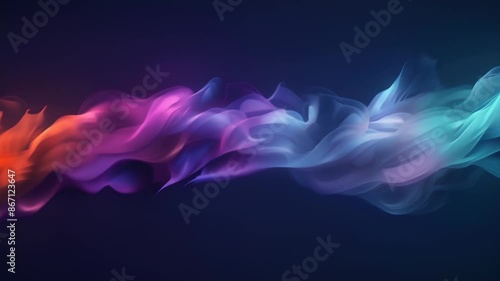 Swirling neon smoke in pink, purple, and blue hues against a dark background. Ethereal wisps create a mesmerizing horizontal wave pattern, evoking a sense of motion and energy.	