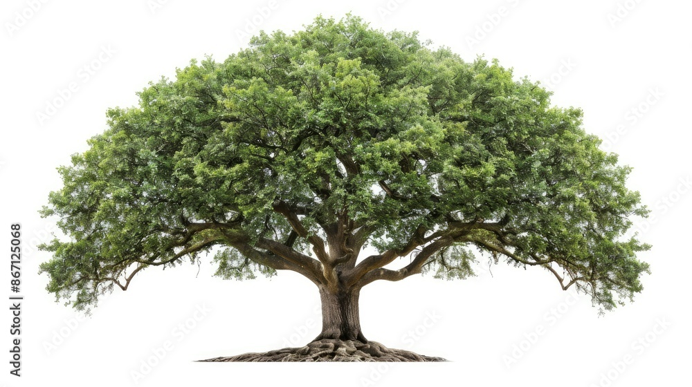 Large tree with a full crown of green leaves, isolated against a white background Large tree with a full crown of green leaves, isolated against a white background