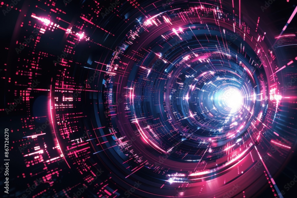 Futuristic Technology Background with Glowing Neon Lights and Data Flow. Concept of Cyberspace, Virtual Reality, AI, Big Data. Futuristic Technology Background with Glowing Neon Lights and Data Flow. Concept of Cyberspace, Virtual Reality, AI, Big Data.