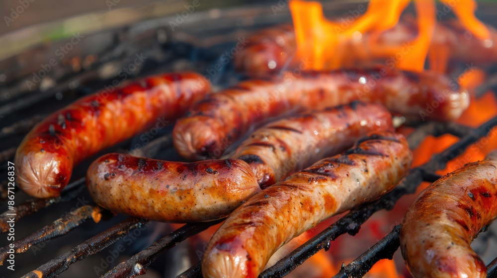 Grilled Sausages on a Barbecue Grill Grilled Sausages on a Barbecue Grill