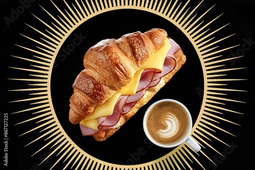 tender ham and melted cheese oozing out from the f laky, golden croissant photo