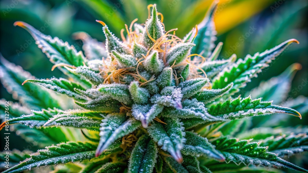 Close-up of a vibrant green marijuana flower with crystal-like trichomes against a blurred background, symbolizing cannabis culture and legalization. Close-up of a vibrant green marijuana flower with crystal-like trichomes against a blurred background, symbolizing cannabis culture and legalization.