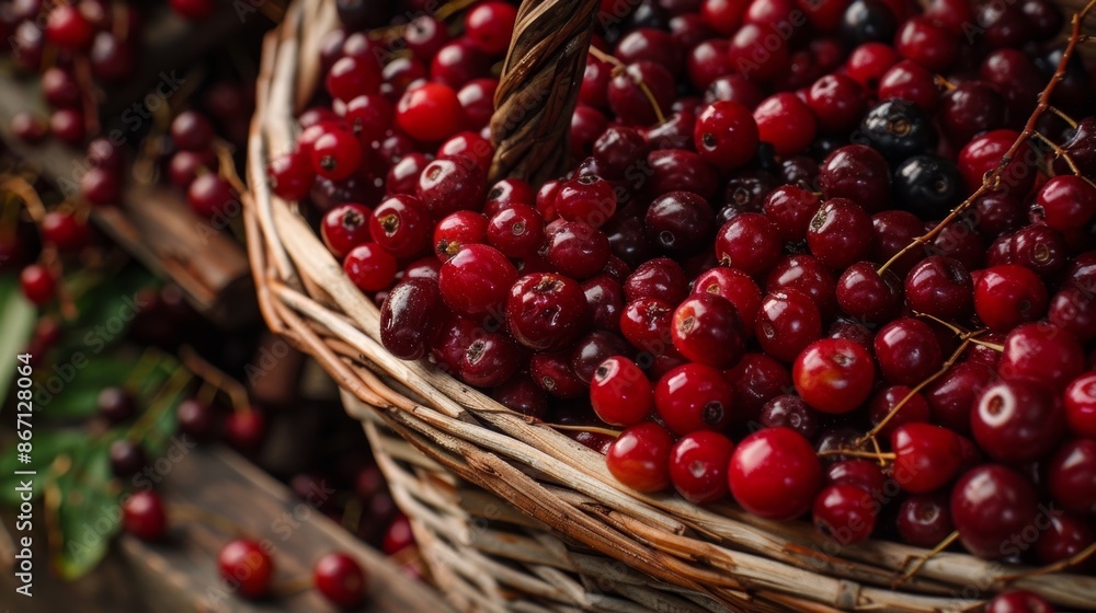 Plump and juicy foraged berries are artfully arranged in a basket ready to be turned into a batch of homemade jam. Plump and juicy foraged berries are artfully arranged in a basket ready to be turned into a batch of homemade jam.