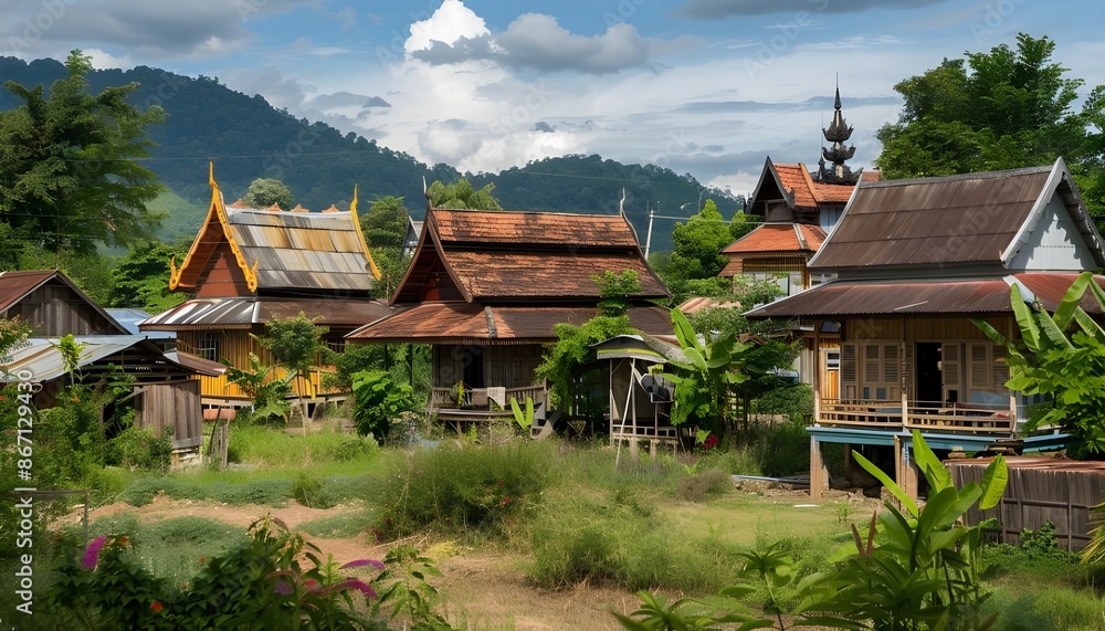 Thai village traditional style ,Beautiful view Thai village traditional style ,Beautiful view
