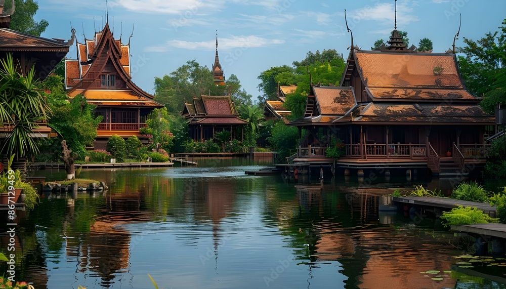 Thai village traditional style ,Beautiful view Thai village traditional style ,Beautiful view
