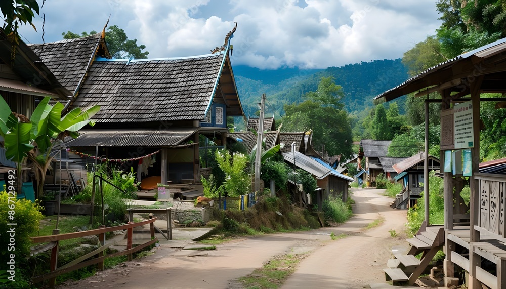 Thai village traditional style ,Beautiful view Thai village traditional style ,Beautiful view