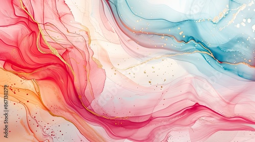 Wallpaper Mural Vibrant abstract background with fluid red, pink, and blue waves creating a dynamic and colorful artistic texture. Torontodigital.ca