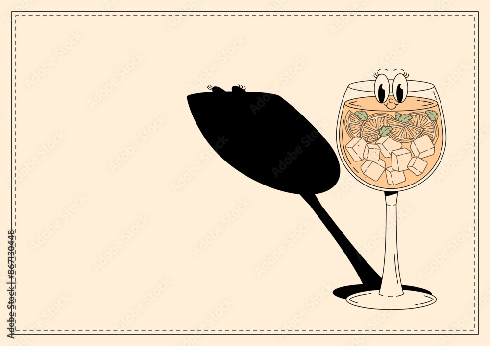 Groovy character limoncello spritz. Retro banner alcoholic beverage with empty space. Retro vector illustration 70s, 80s style Groovy character limoncello spritz. Retro banner alcoholic beverage with empty space. Retro vector illustration 70s, 80s style