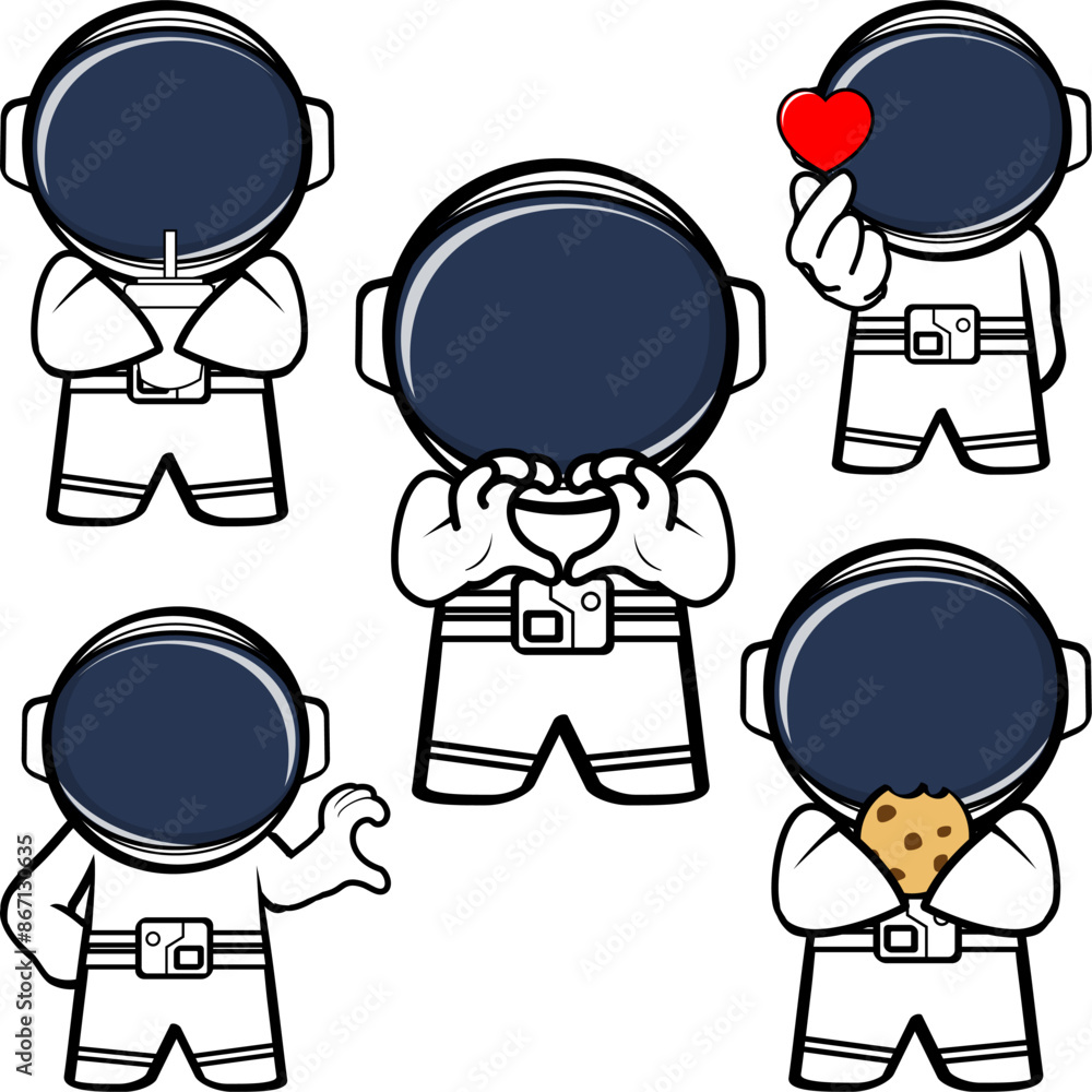 Chibby spaceman character cartoon sticker cute pack collection in vector format Chibby spaceman character cartoon sticker cute pack collection in vector format