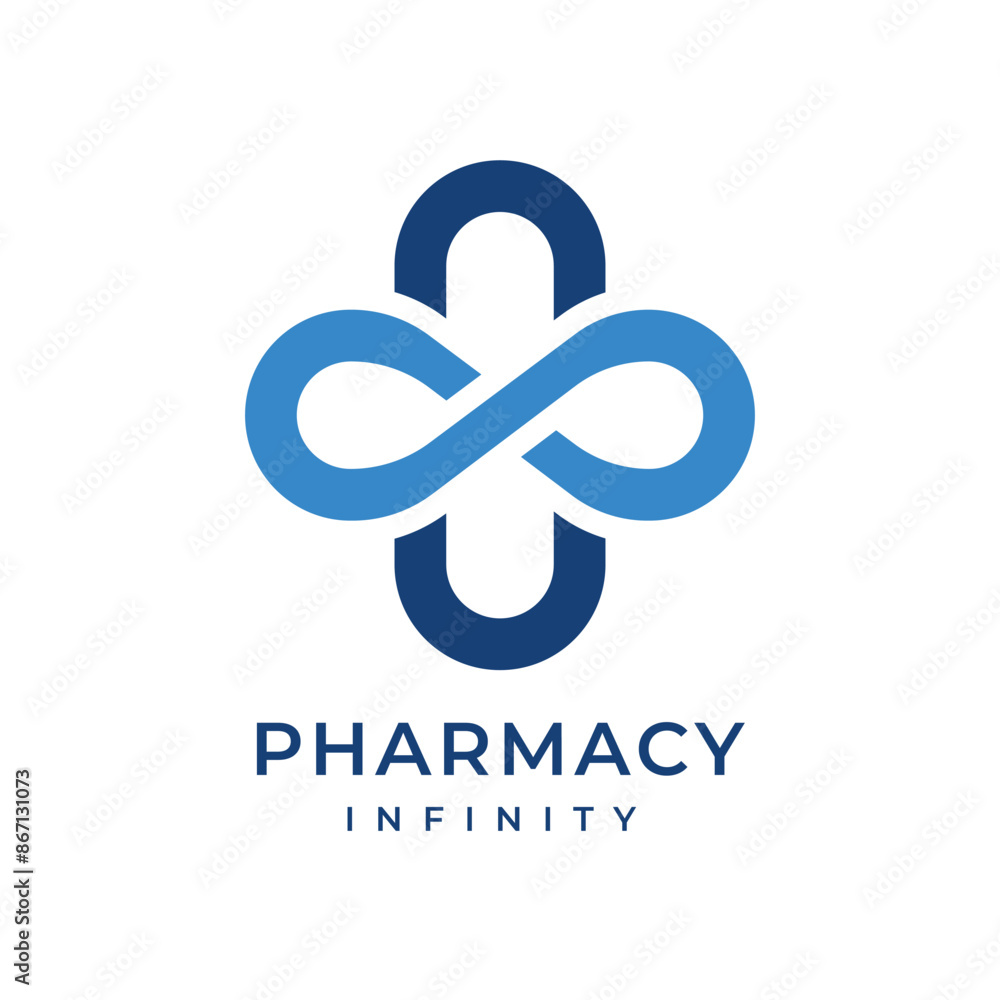 Infinity symbol logo in the shape of a medicine capsule. This design can be used by pharmacies, pharmaceutical companies or health services Infinity symbol logo in the shape of a medicine capsule. This design can be used by pharmacies, pharmaceutical companies or health services