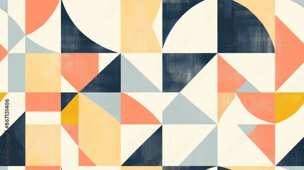 Abstract geometric pattern with squares, circles, and triangles in vibrant colors. Abstract geometric pattern with squares, circles, and triangles in vibrant colors.