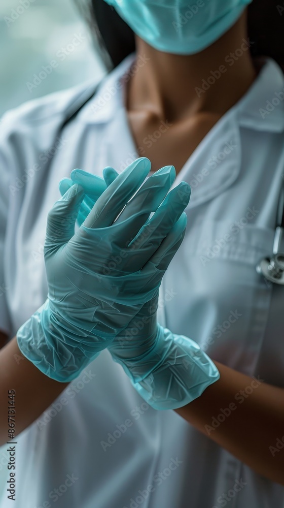 Healthcare professional with blue gloves