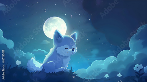 Cute Puppy Under the Moonlight Illustration