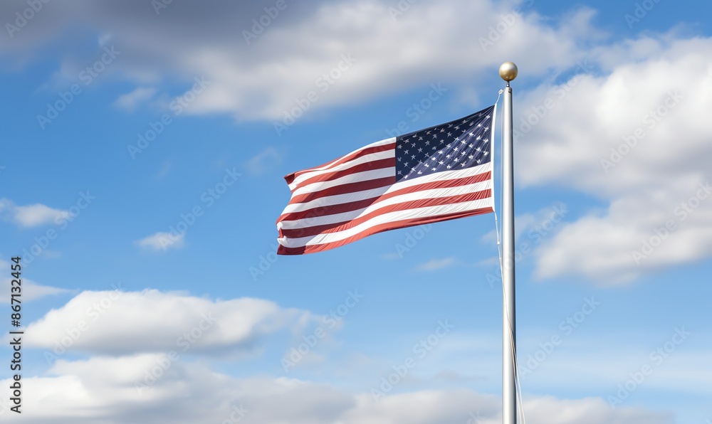 American Flag Waving Against a Blue Sky American Flag Waving Against a Blue Sky