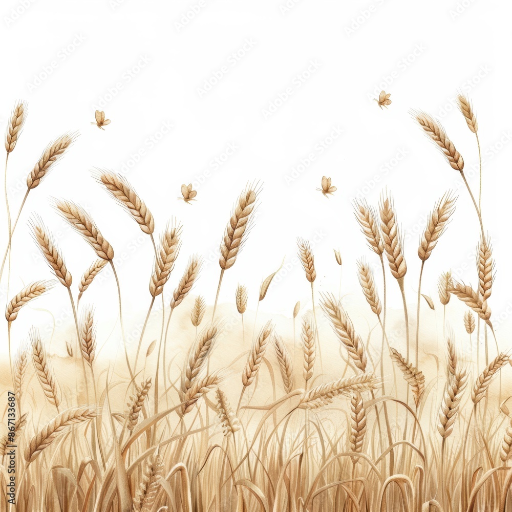 Fototapeta premium A field of golden wheat with some stalks blowing in the wind.