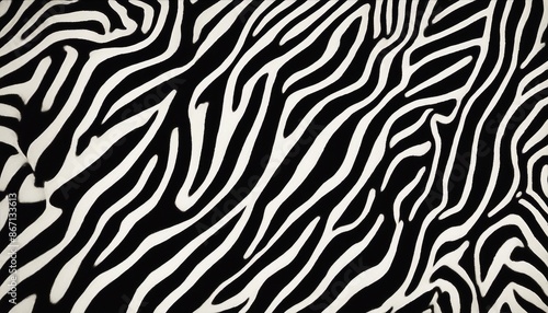 A zebra with a black and white stripe pattern on its fur, possibly being used for wallpaper or clothing designs.