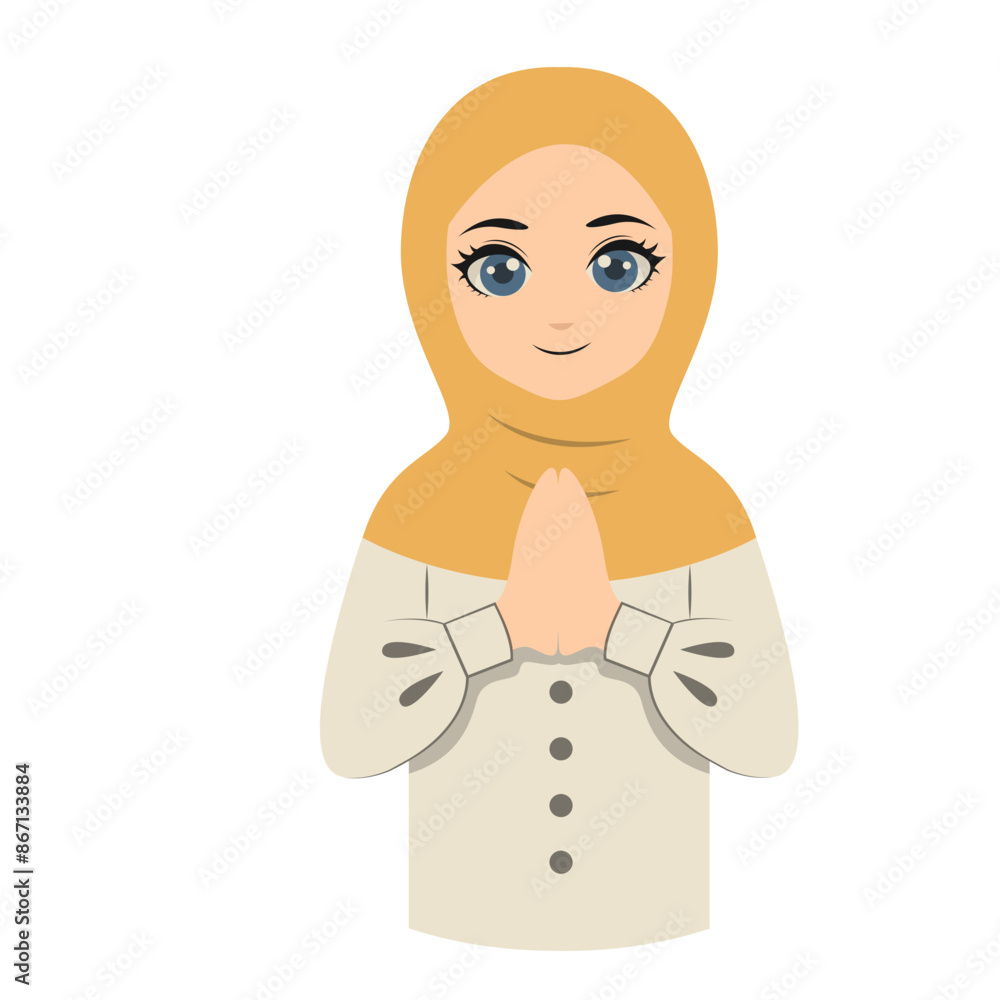 Muslim Greeting Pose Eid Mubarak Character. Vector Illustration Design. Muslim Greeting Pose Eid Mubarak Character. Vector Illustration Design.