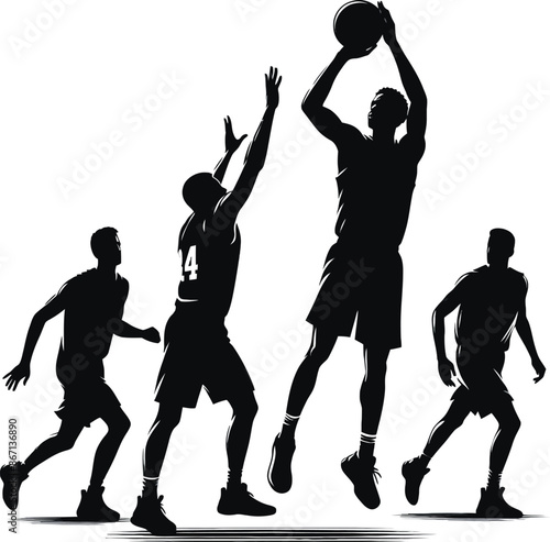Basketball player shooting a three-pointer silhouette vector style with white 