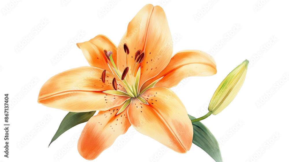 Fototapeta premium Orange Lily Flower Painting isolated on a transparent background