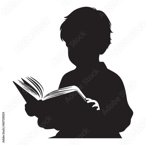 Vector a child boy  girl reading book reading book silhouette Vector