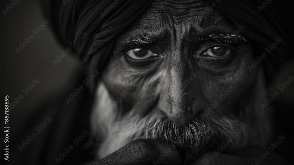 Intense Black and White Portrait of an Elderly Man with Deep Wrinkles and Expressive Eyes Intense Black and White Portrait of an Elderly Man with Deep Wrinkles and Expressive Eyes
