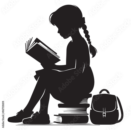 Vector a child boy  girl reading book reading book silhouette Vector