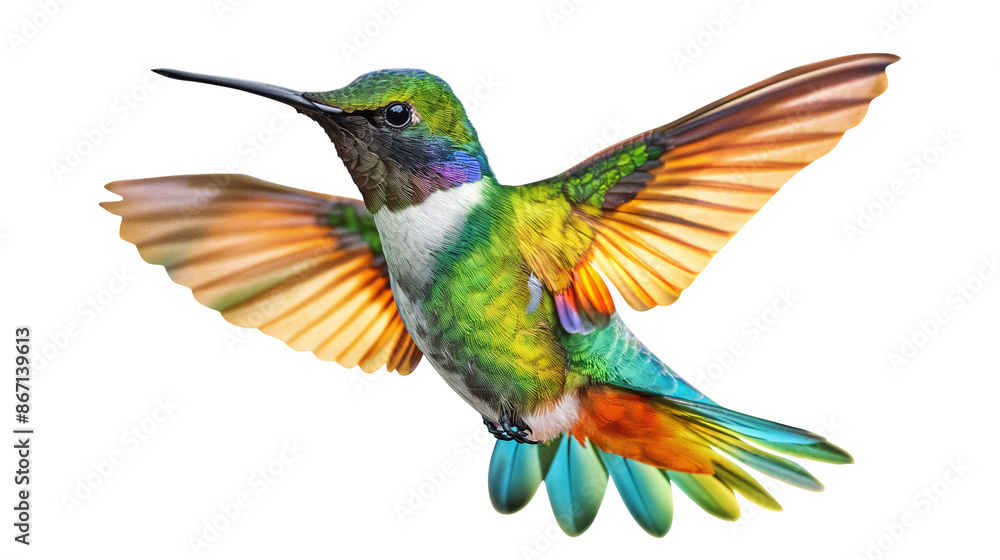 Fototapeta premium Colorful vintage hummingbird illustration vintage collage art, grange effect isolated on a transparent background