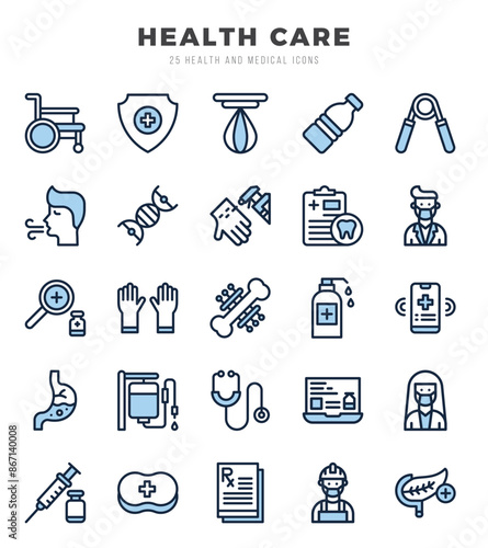 Set of 25 HEALTH CARE Two Color Icons Pack.