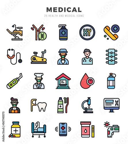 MEDICAL Icons Pack. Lineal Color icons set. Lineal Color icon collection set. Simple vector icons.
