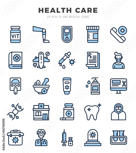 HEALTH CARE Two Color icons collection. Two Color icons pack. Vector illustration