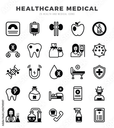 Simple Set of HEALTHCARE MEDICAL Related Vector Lineal Fill Icons.