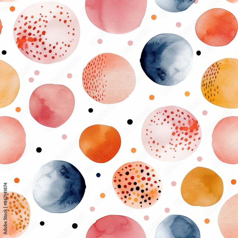 Watercolor circles with dots seamless pattern. Watercolor circles with dots seamless pattern.