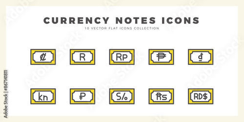 10 Currency Note Two Color icon pack. vector illustration.