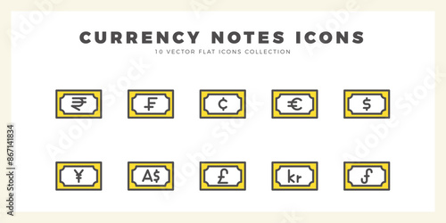 10 Currency Note Two Color icon pack. vector illustration.