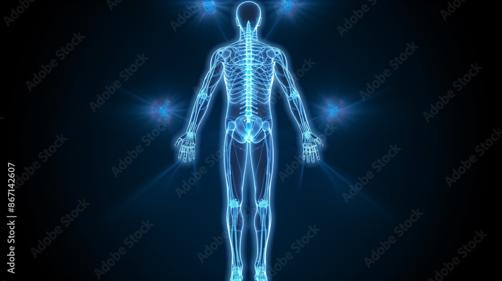 a blue glowing human body a blue glowing human body