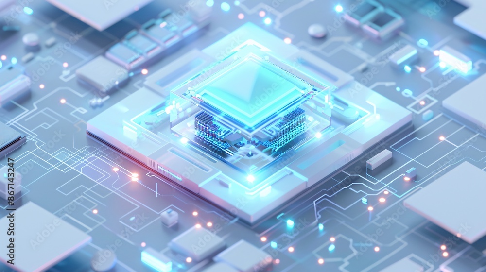 Technology CPU Processor Chip in Light Blue, Emphasizing Advanced Computing, Innovation, and High-Performance Electronics, Ideal for Illustrating Modern Tech and Digital Hardware Concepts Technology CPU Processor Chip in Light Blue, Emphasizing Advanced Computing, Innovation, and High-Performance Electronics, Ideal for Illustrating Modern Tech and Digital Hardware Concepts