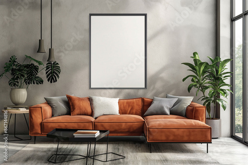 Frame mockup, ISO A paper size. Home Office wall poster mockup. Interior mockup with office background. Modern interior design.