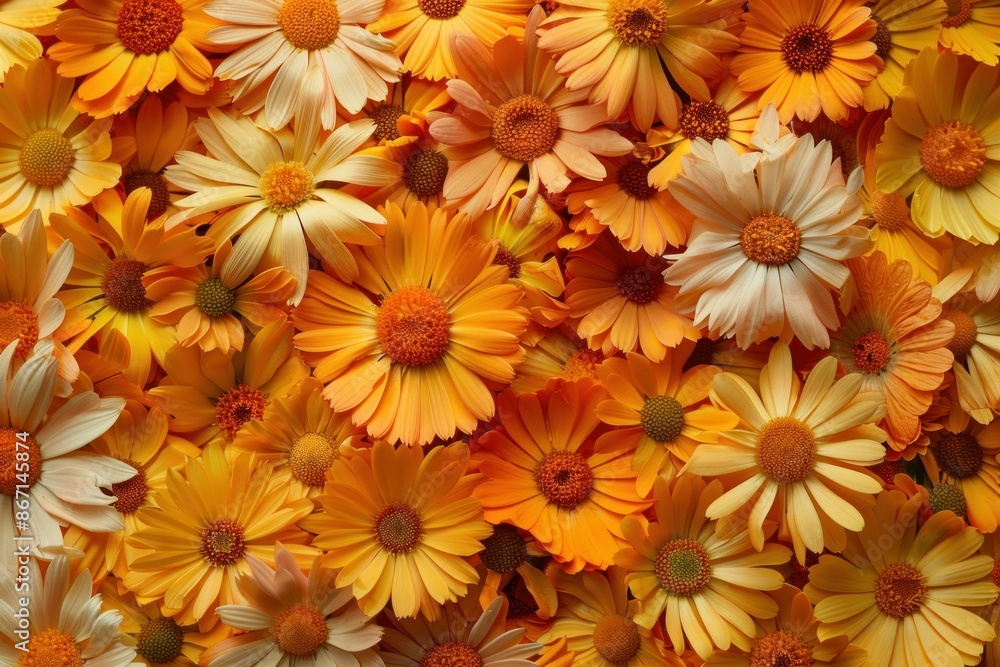 Close up of orange calendula flowers forming a beautiful floral background Close up of orange calendula flowers forming a beautiful floral background