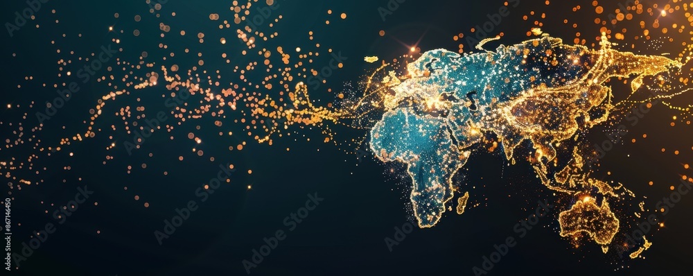 Digital world map with glowing connections illustrating global network, data flow, and technology integration. Digital world map with glowing connections illustrating global network, data flow, and technology integration.
