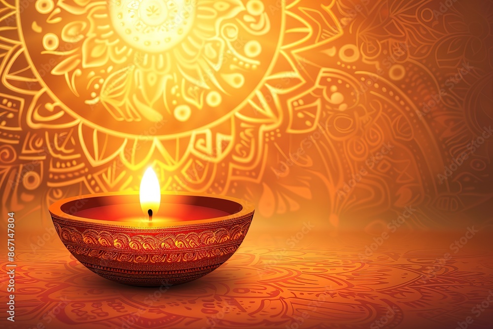 A decorative Diwali lamp against glittering background A decorative Diwali lamp against glittering background