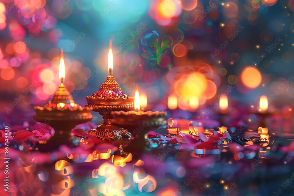 A decorative arrangement of Diya’s for a Diwali card. A decorative arrangement of Diya’s for a Diwali card.