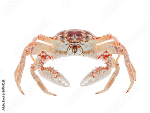 High-resolution close-up image of a colorful crab isolated on a white background, perfect for marine life, seafood, and nature-related projects. photo