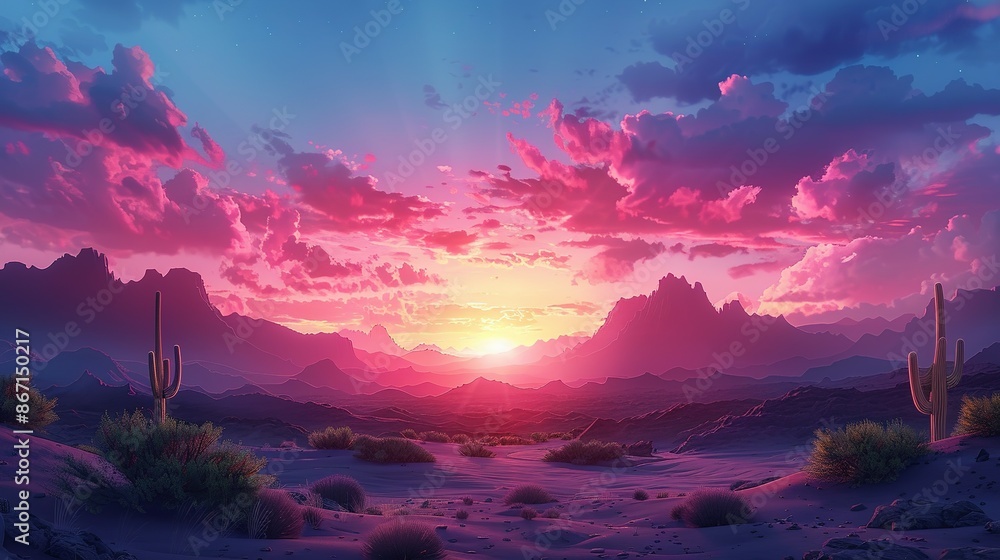 Desert Dreams: Cartoon Arizona Landscape at Sunrise Desert Dreams: Cartoon Arizona Landscape at Sunrise