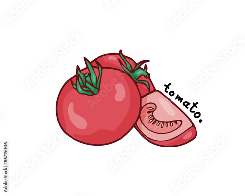 Vector drawing of colorful vegetables with peel and seeds. Tomatoes, bell peppers in red, yellow, green. Healthy food, vegetarian, high in vitamins, food suitable for a diet, weight gain.