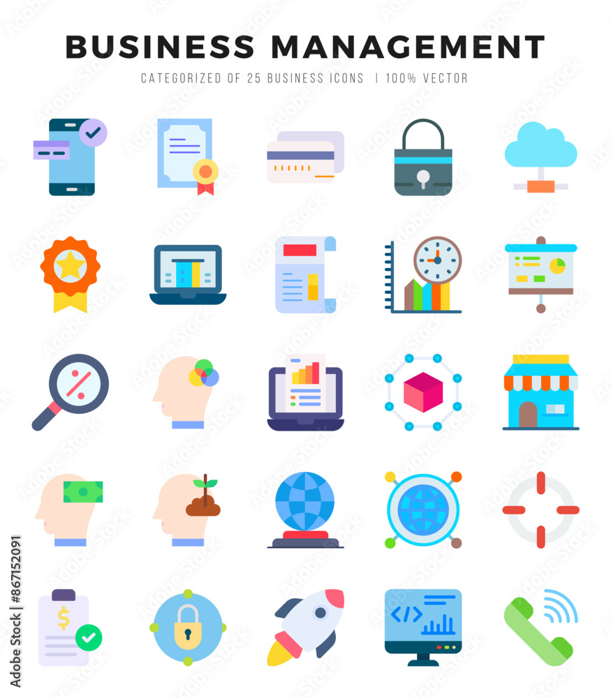 Set of 25 Business Management Flat Icons Pack. Set of 25 Business Management Flat Icons Pack.