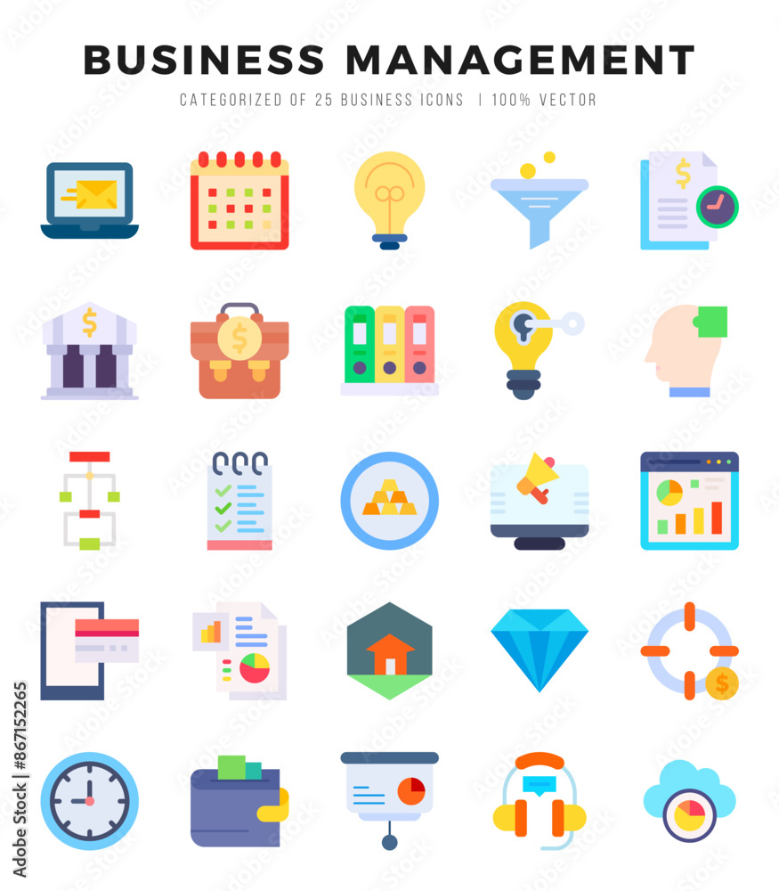 Business Management Flat icons collection. 25 icon set. Vector illustration. Business Management Flat icons collection. 25 icon set. Vector illustration.